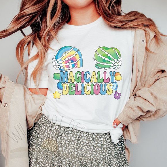 Magically Delicious St Patrick's Day T-shirt Unisex Graphic Tee - Picture 1 of 2